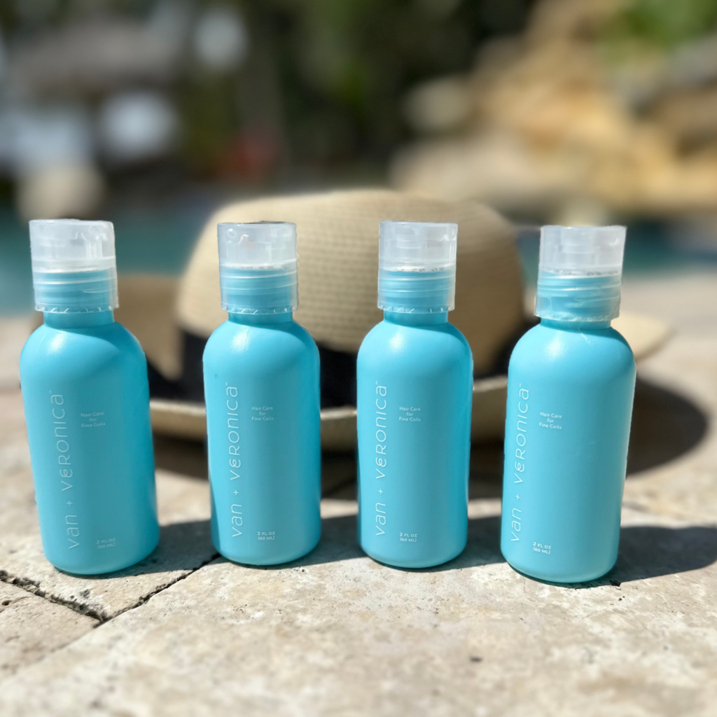 Travel size curl care kit for fine curly hair including shampoo, conditioner, leave-in, and styler (vanandveronica.com)