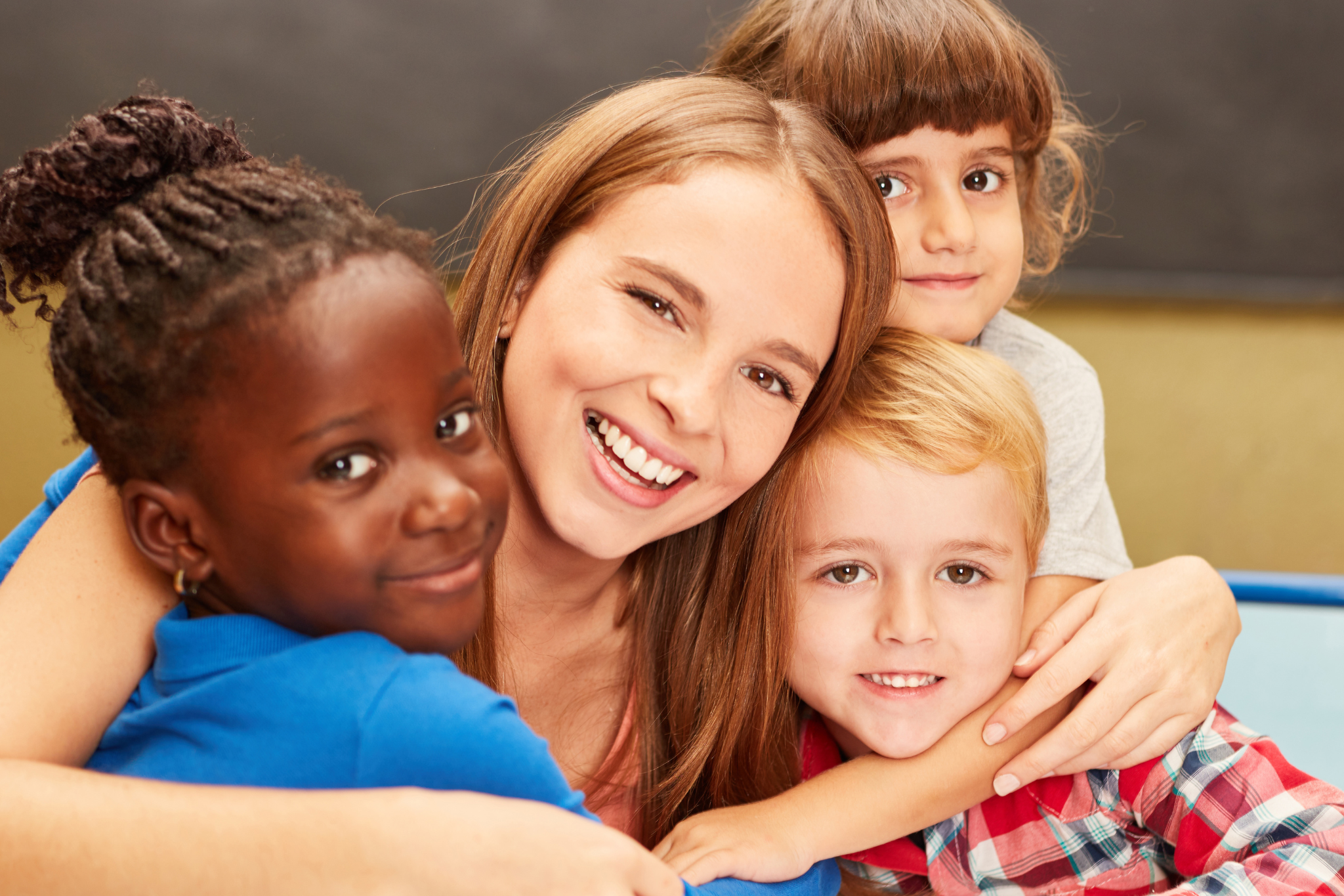 Mom with children with multiple hair types and textures