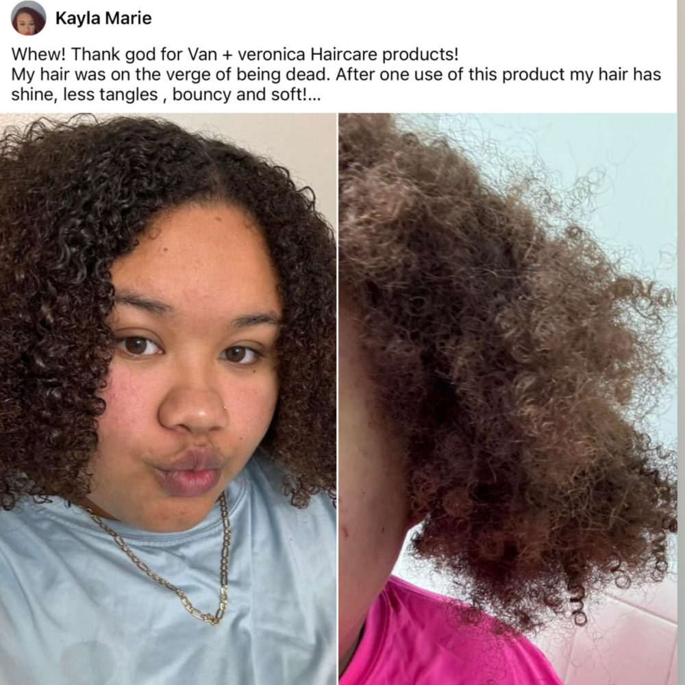 Before and After, Kayla, Testimonial for van + veronica Haircare for Fine Curls