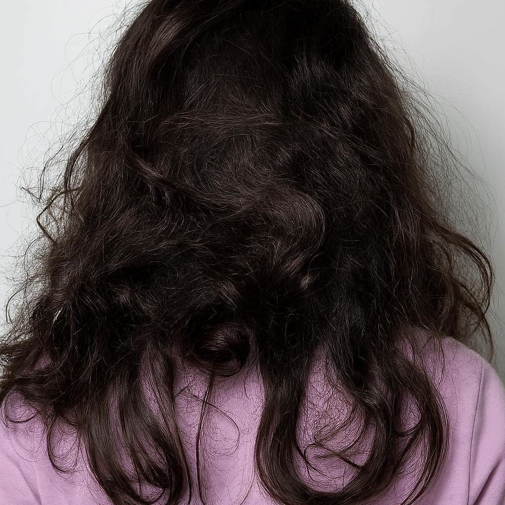 Tangled and dry fine curly hair