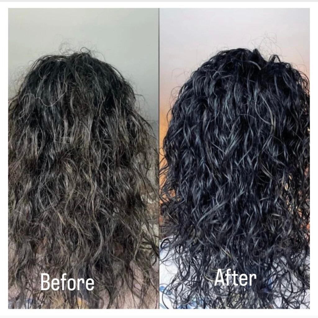 Dry curly hair (Before and After): Results after using The Haven Collection